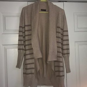 Beige Stripped Open Sweater